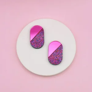 Boucles d'Oreilles Puces Viviane Magenta Paillettes – Image 3