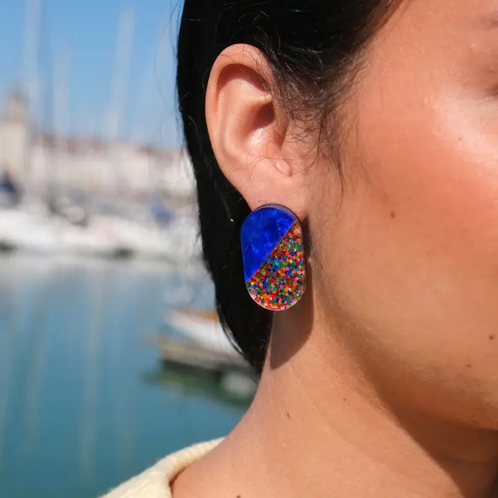 Boucles d'Oreilles Puces Viviane Bleu Confettis – Image 3