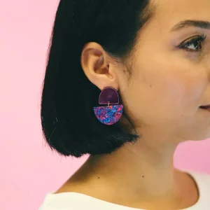 Alternative view of BOUCLES D OREILLES ODETTE MAGENTA - MULTICOLORE