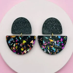 Boucles d'oreilles Odette Noir Terrazzo Paillettes