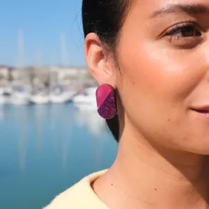 Alternative view of Boucles d'Oreilles Puces Viviane Magenta Paillettes