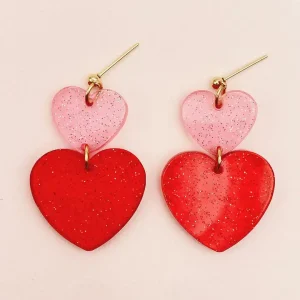 BOUCLES D OREILLES CLAUDETTE ROUGE ROSE – Image 3