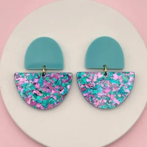 BOUCLES D OREILLES ODETTE VERT PAILLETTES