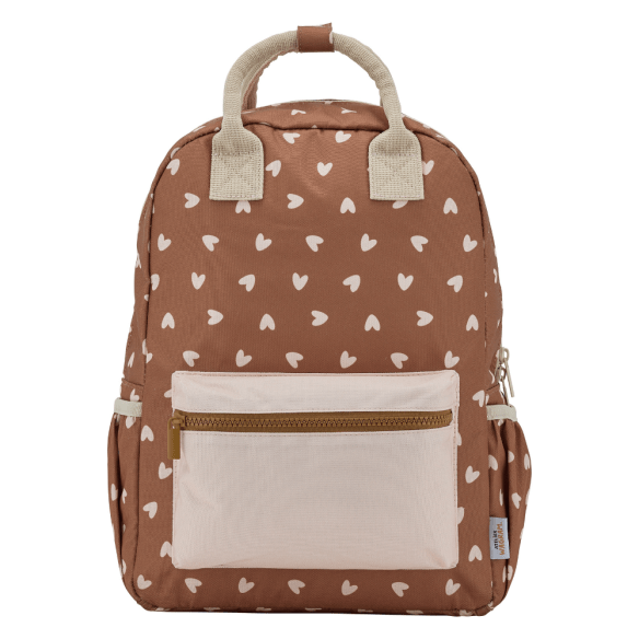 SAC A DOS COEURS BEIGES FOND MARRONS