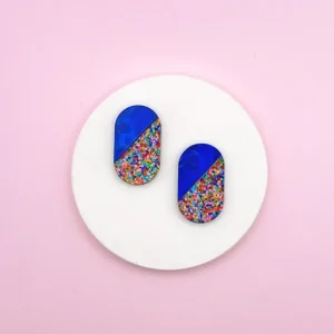 Alternative view of Boucles d'Oreilles Puces Viviane Bleu Confettis