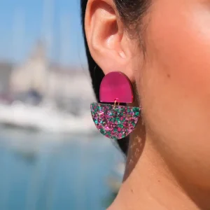 Alternative view of Boucles d'oreilles Odette  Magenta  Confettis