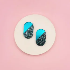 Alternative view of Boucles d'Oreilles Puces Viviane Vert/Bleu + Paillettes
