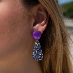 Alternative view of BOUCLES D OREILLE HENRIETTE VIOLET MIROIR - CONFETTIS MULTI