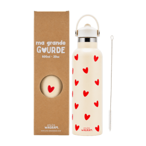GOURDE 600 ML CREME COEURS ROUGES