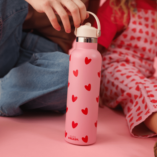 GOURDE 600 ML ROSE CŒURS ROUGE – Image 4