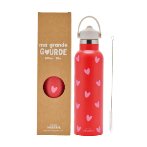 Alternative view of GOURDE 600 ML ROUGE CŒURS ROSES