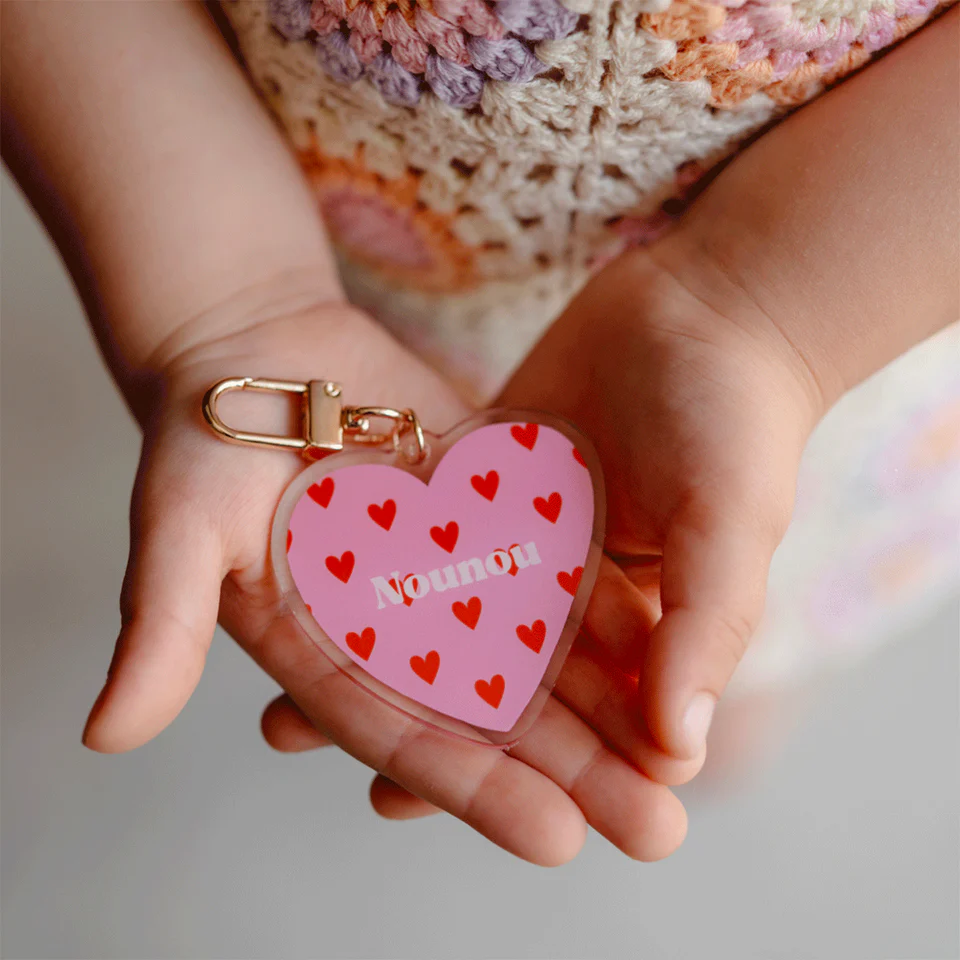 PORTE CLE ROSE CŒURS NOUNOU