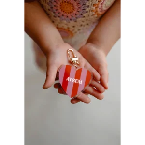Alternative view of PORTE CLE ATSEM RAYURES  ROSE ET ROUGE