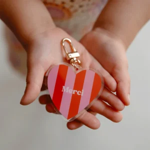 PORTE CLE MERCI RAYURES ROSE ET ROUGE – Image 3
