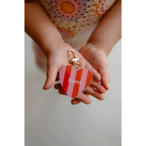 PORTE CLE MERCI RAYURES ROSE ET ROUGE