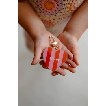 PORTE CLE MERCI RAYURES ROSE ET ROUGE