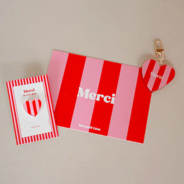 PORTE CLE MERCI RAYURES ROSE ET ROUGE – Image 2