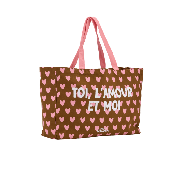 CABAS XL TOI L AMOUR ET MOI MARRON COEUR ROSE – Image 5