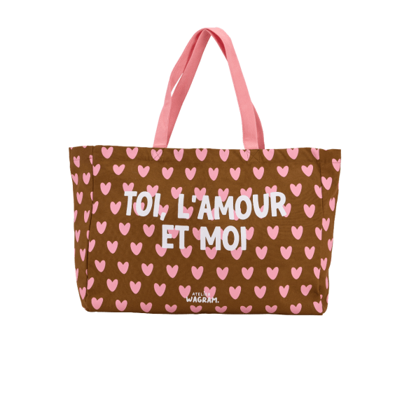 CABAS XL TOI L AMOUR ET MOI MARRON COEUR ROSE – Image 4