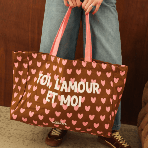 CABAS XL TOI L AMOUR ET MOI MARRON COEUR ROSE