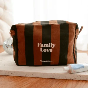 TROUSSE DE TOILETTE RAYURES MARRONS NOIRES