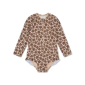 Maillot de bain anti-UV pour filles fleur sauvage - orange - Manches longues – Image 3