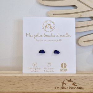 BOUCLES D OREILLES PAILLETTES NUAGES BLEU
