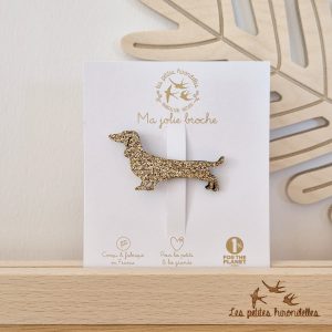 BROCHE FEUTRINE PAILLETEE TECKEL DORÉ