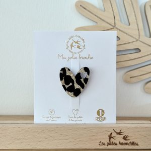 BROCHE FEUTRINE PAILLETEE CŒUR LEOPARD DORE