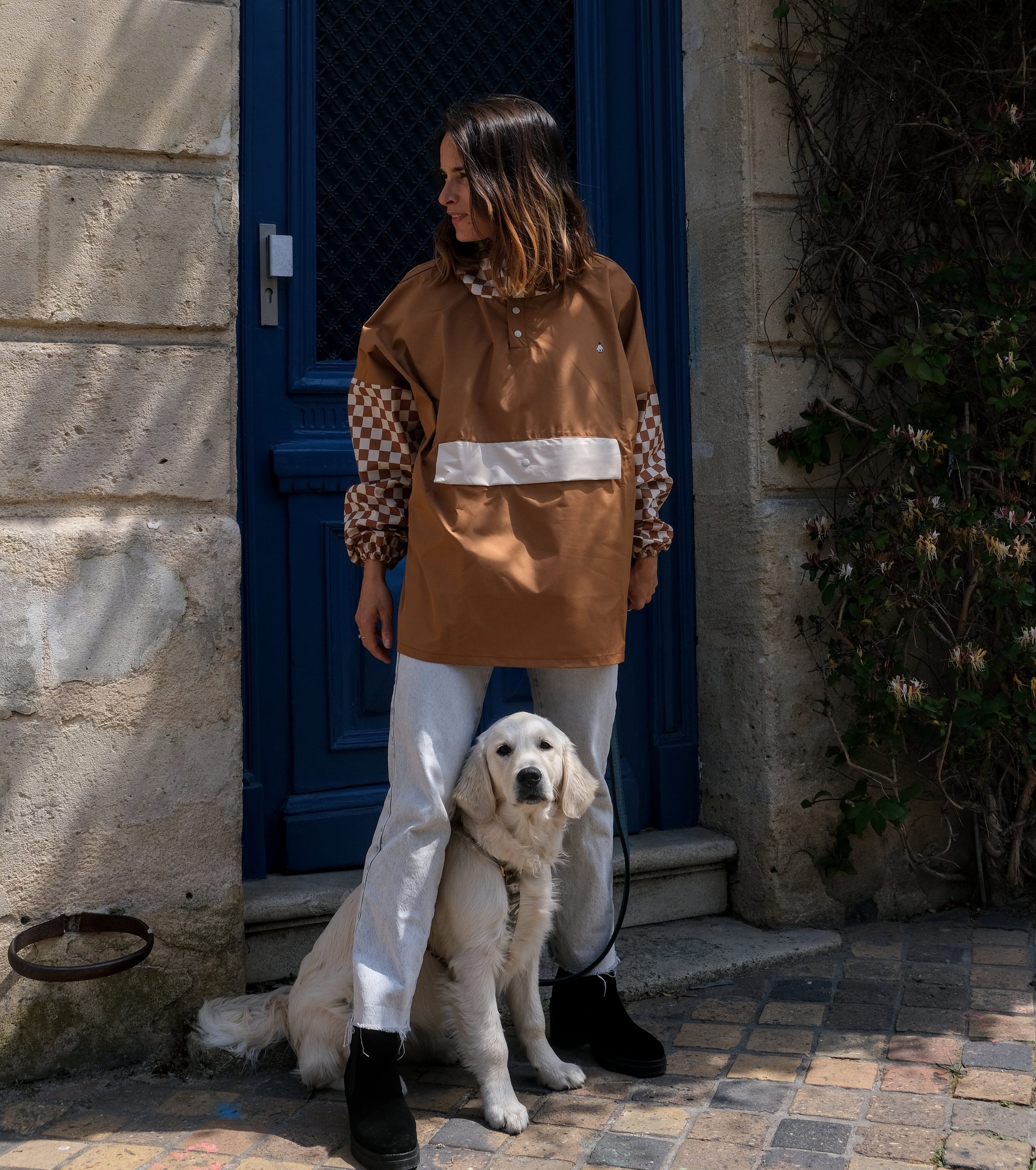 Poncho court Damier Marron – Poule Party