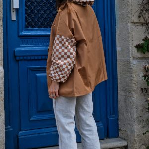 Poncho court Damier Marron – Poule Party