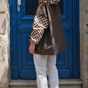 Poncho court Damier Kaki – Poule Party