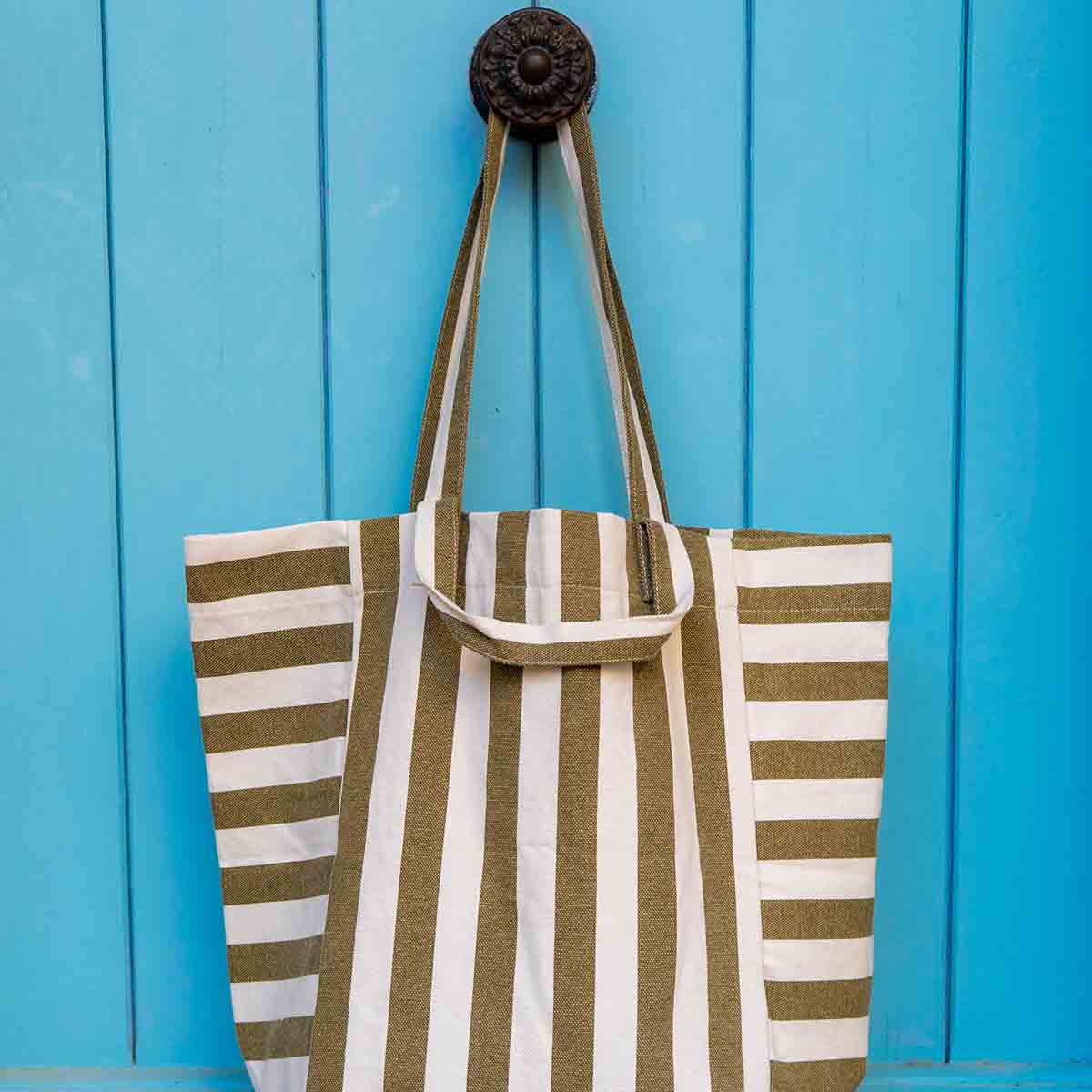 SAC ELISABETH RAYURE GREIGE/ OLIVE – Image 4