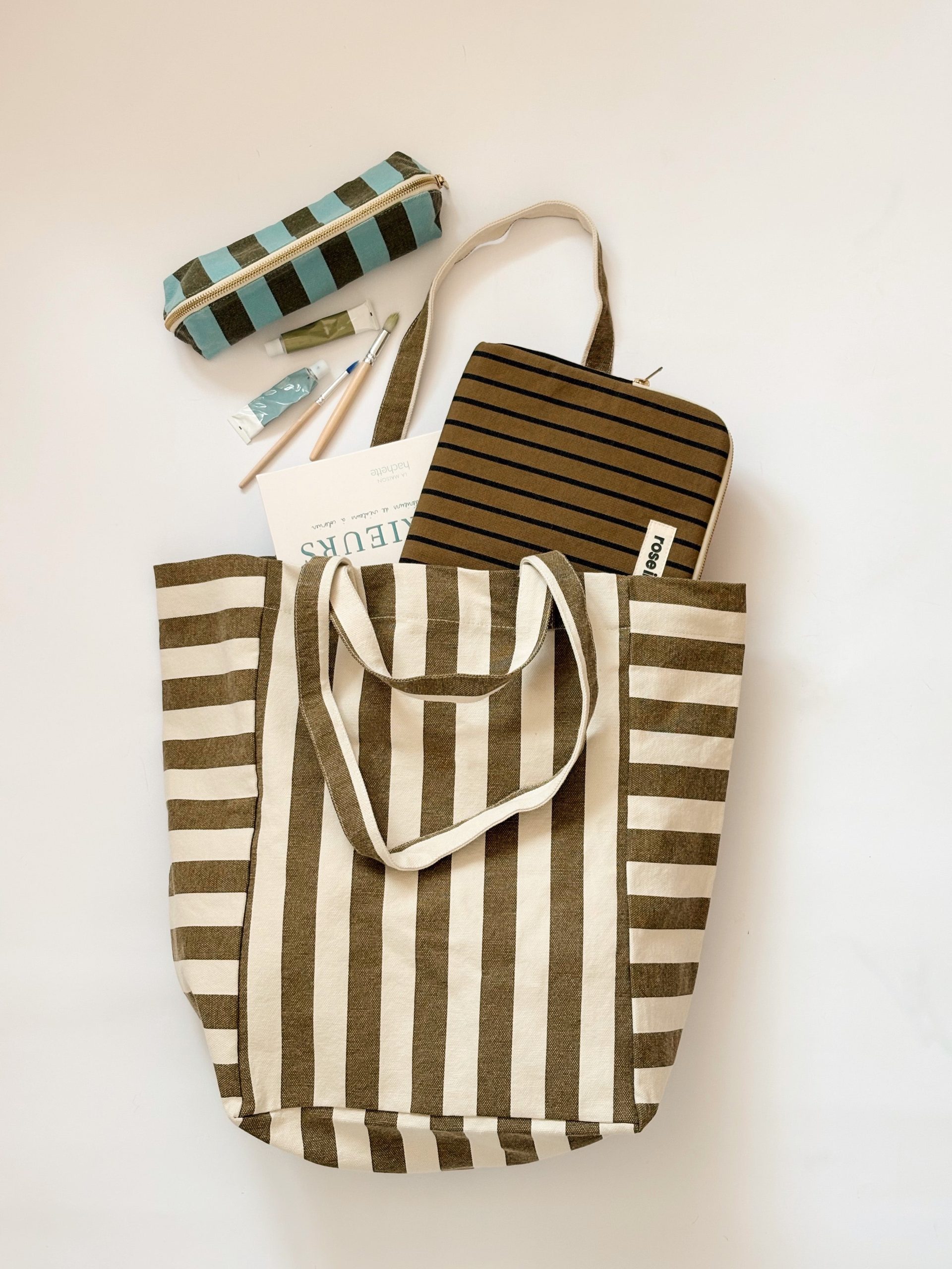 SAC ELISABETH RAYURE GREIGE/ OLIVE – Image 3