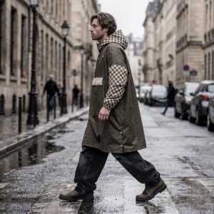 Poncho long Damiers kaki – Poule Party
