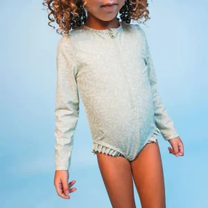 Maillot de bain anti-UV pour filles avec manches - Vert - Matcha