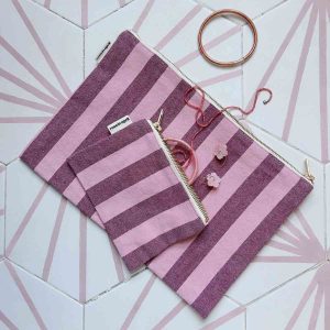 Alternative view of PORTE MONNAIE RAYURE BORDEAUX/BUBBLE PINK