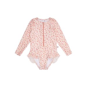 Maillot de bain anti-UV filles avec manches - Vieux rose - Léopard