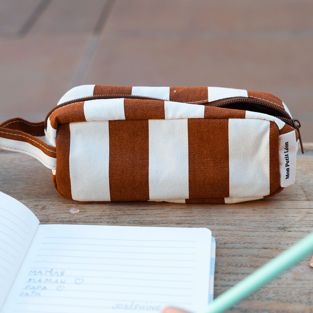 TROUSSE RAYURES MARRON BEIGE