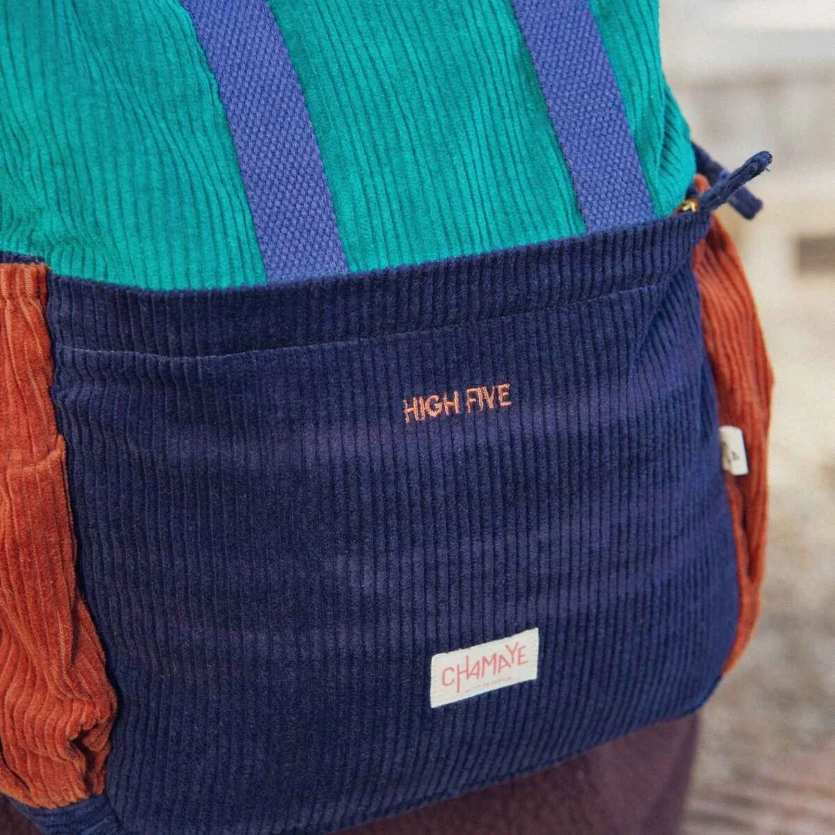 SAC À DOS VELOURS VERT ADULTE HIGH FIVE – Image 5