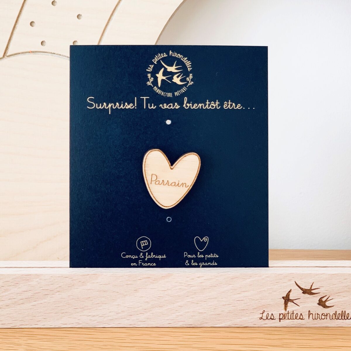 PIN'S EN BOIS - CŒUR PARRAIN
