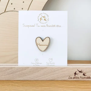 PIN'S EN BOIS - CŒUR MARRAINE