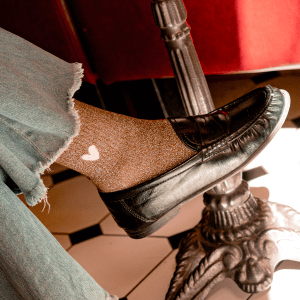 CHAUSSETTES FEMME MARRON PAILLETTES COEUR