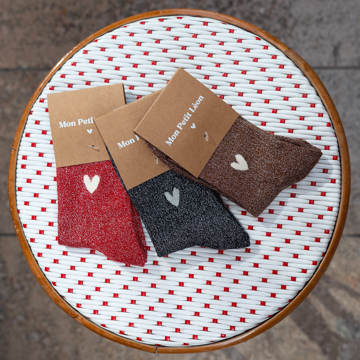 CHAUSSETTES FEMME MARRON PAILLETTES COEUR – Image 3