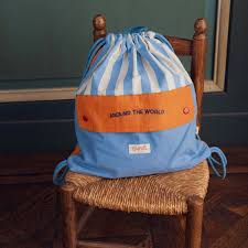 SAC À DOS CORDON RAYURES BLEUES AROUND THE WORLD