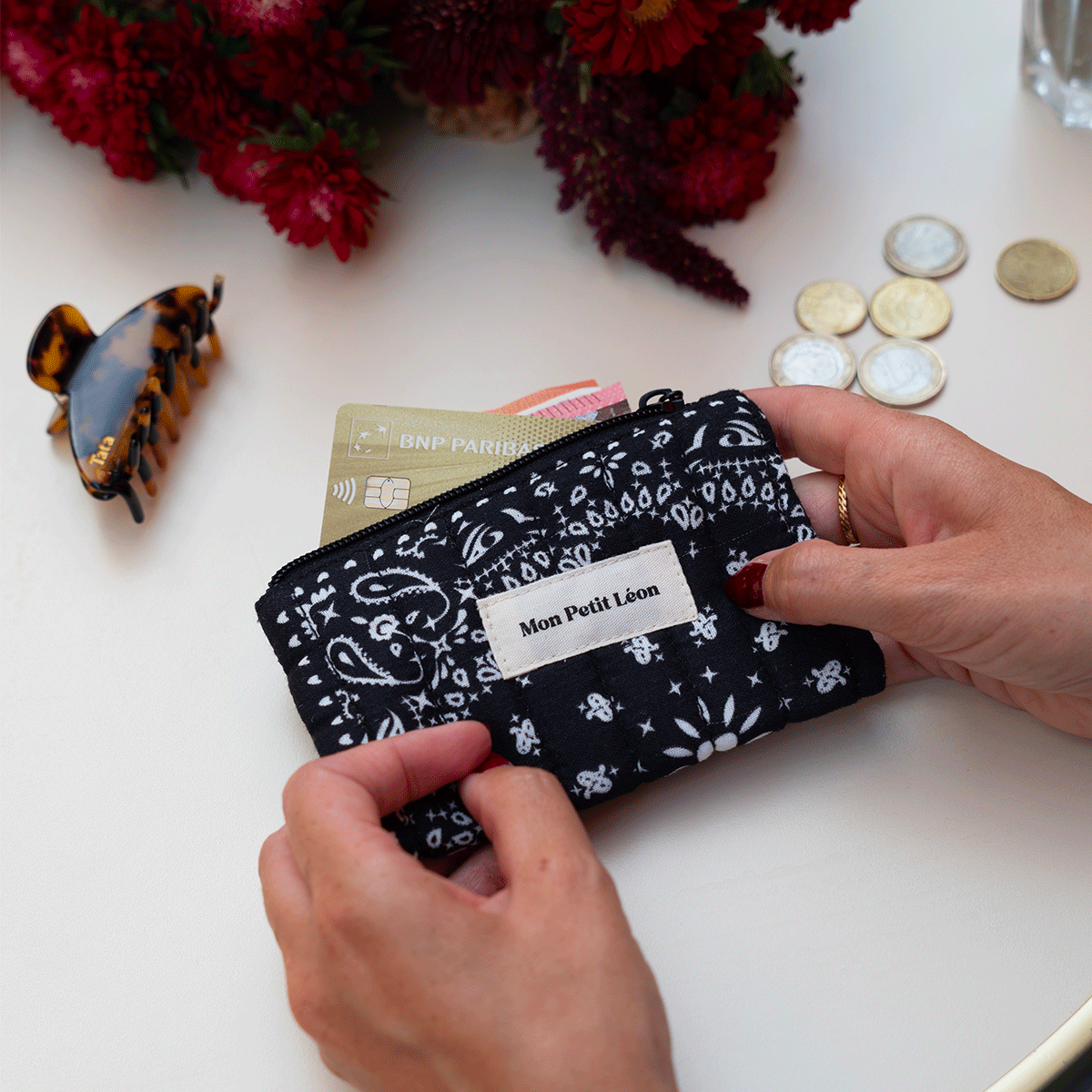 PORTE MONNAIE BANDANA NOIR