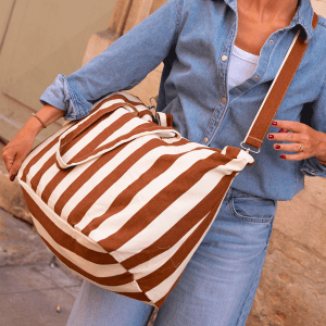 SAC WEEKEND RAYURES MARRON BEIGE