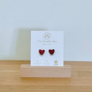 BOUCLES D'OREILLES CŒURS ROUGES PAILLETTES
