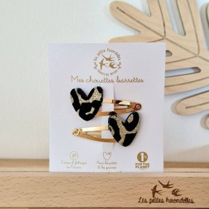 DOUBLES BARRETTES CŒURS LEOPARD DORÉ